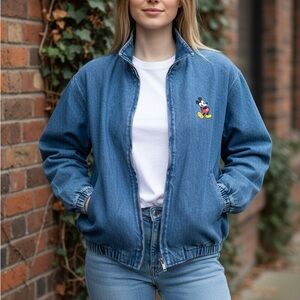 Vintage 90s Chalk Line Disney Mickey Mouse Embroidered Denim Jean Jacket USA Lg
